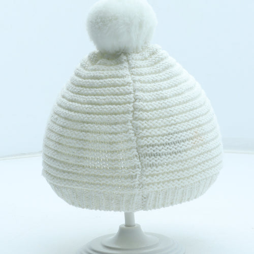 Preworn Girls White Acrylic Beanie Size S - Size 4 years