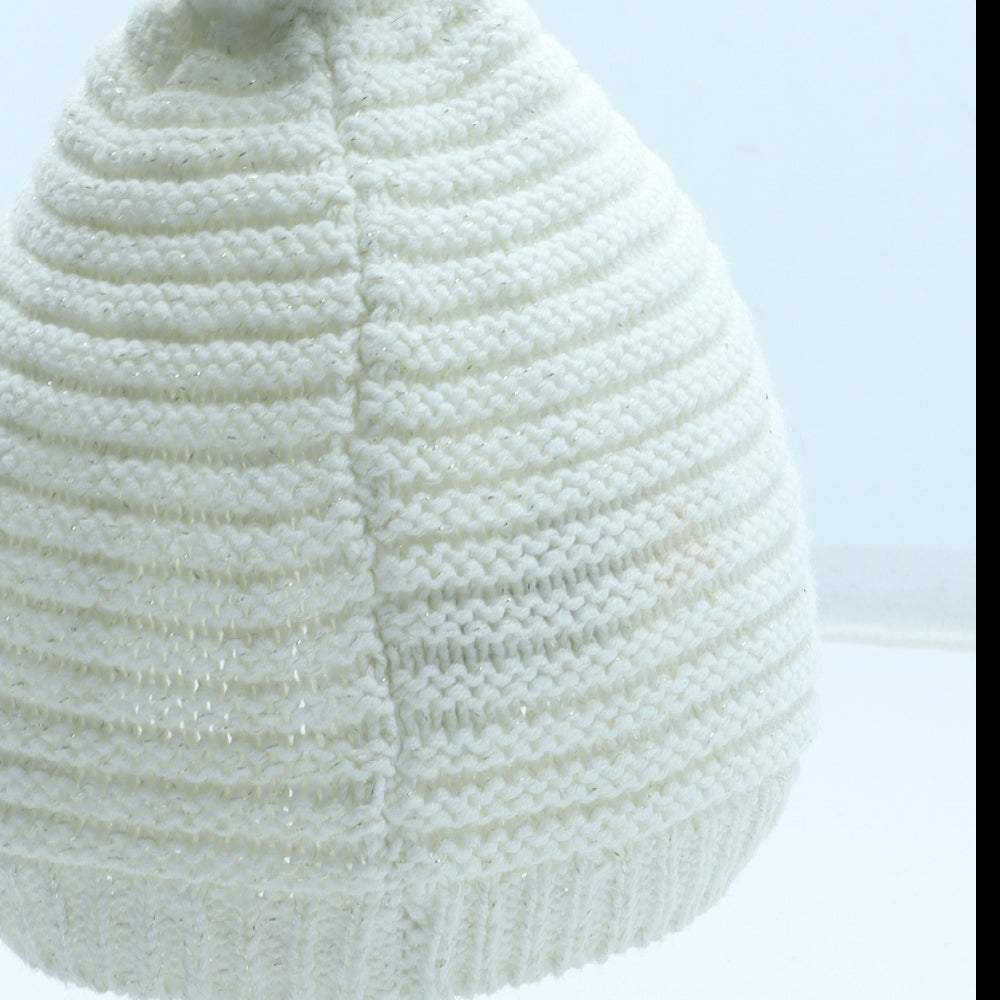 Preworn Girls White Acrylic Beanie Size S - Size 4 years