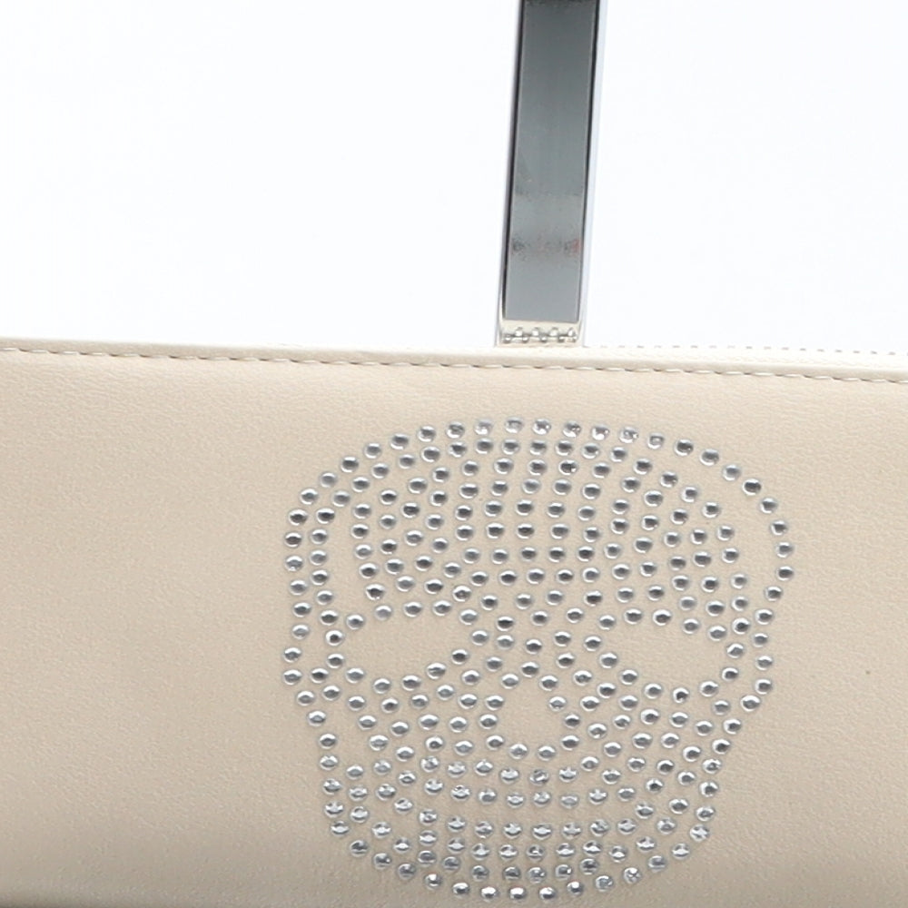 Preworn Womens Beige Polyurethane Bow Tie Wallet Size M - Skull Detail