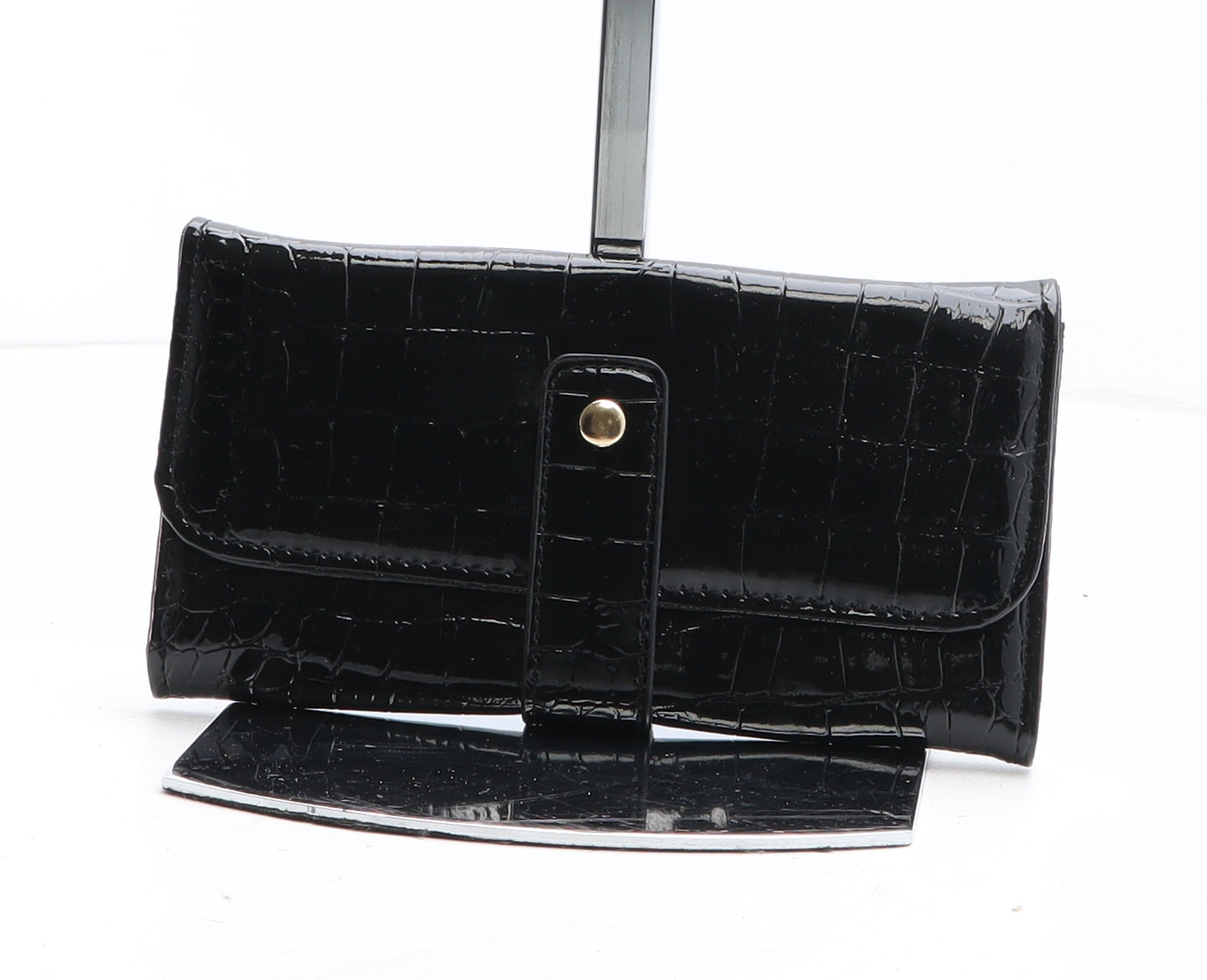 Preworn Womens Black Polyurethane Bow Tie Wallet Size M - Croc Texture