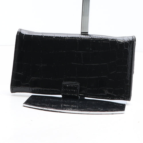 Preworn Womens Black Polyurethane Bow Tie Wallet Size M - Croc Texture