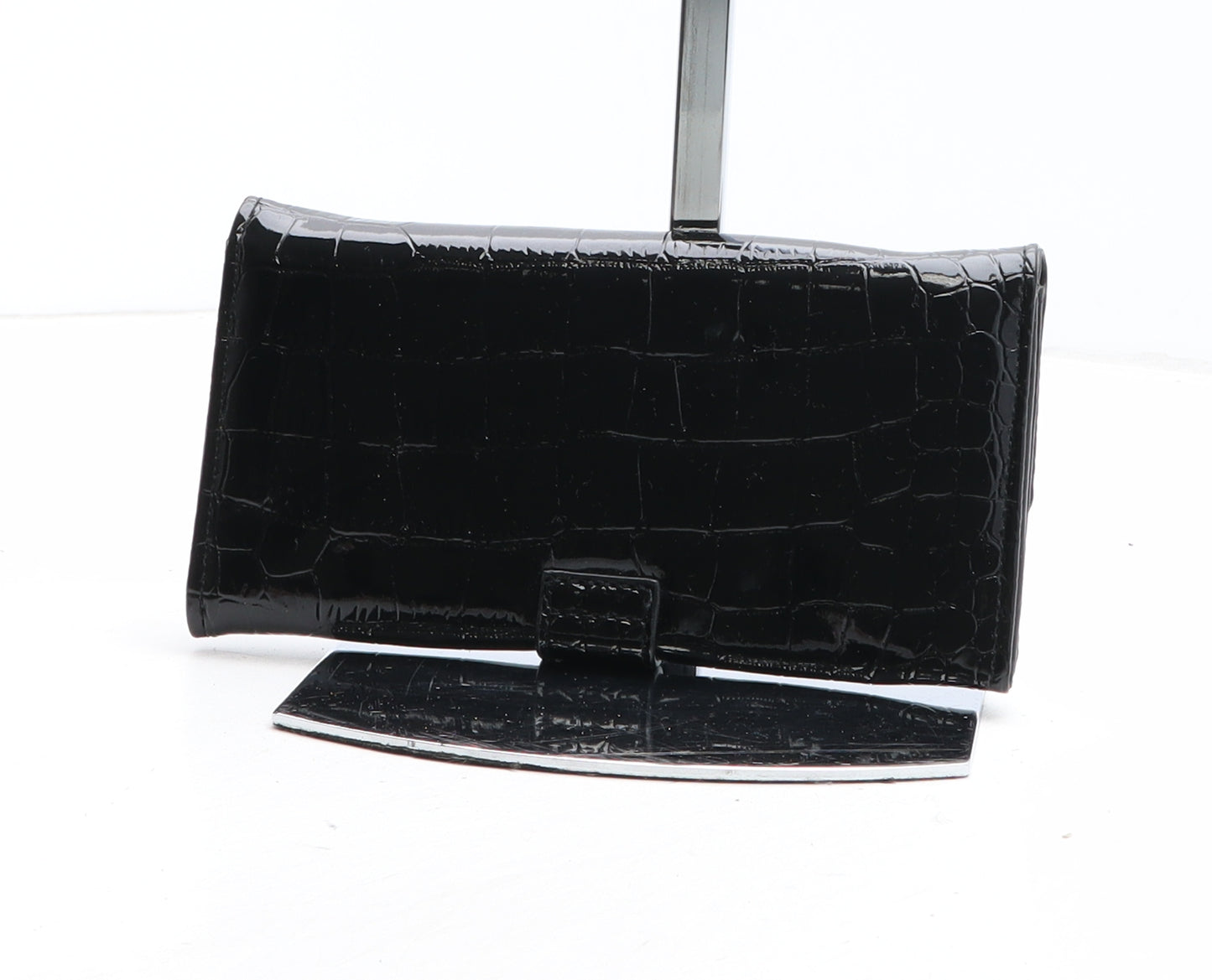 Preworn Womens Black Polyurethane Bow Tie Wallet Size M - Croc Texture