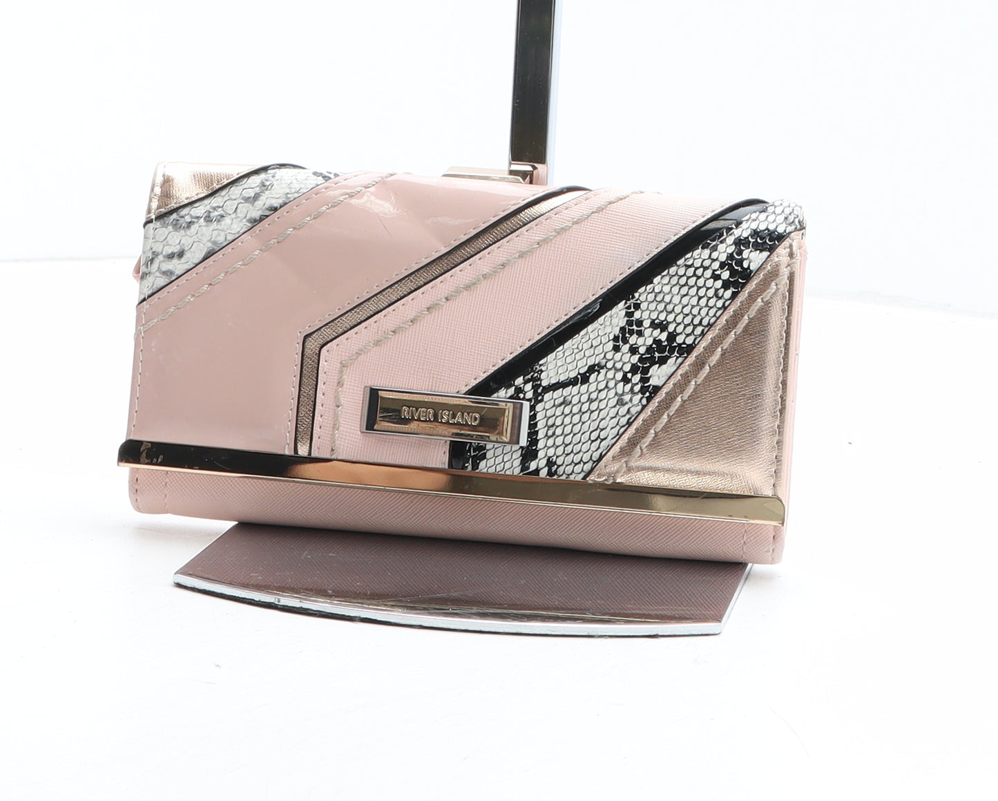 River Island Womens Pink Colourblock Polyurethane Bow Tie Wallet Size M - Snakeskin Pattern