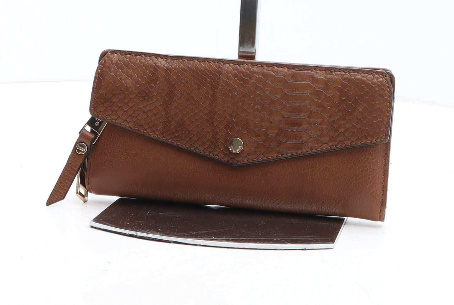 Dune Womens Brown Polyurethane Bow Tie Wallet Size M - Croc Texture