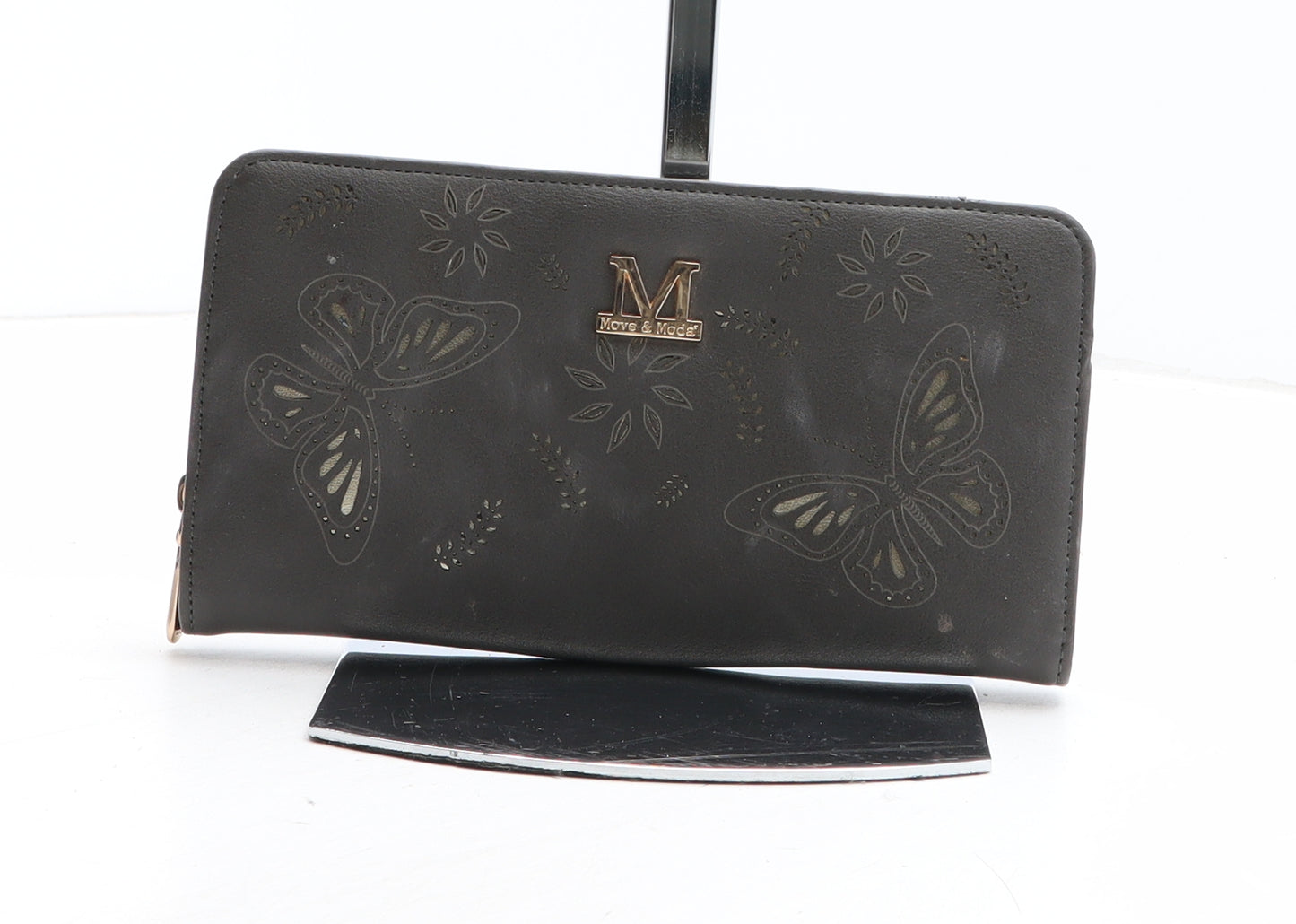 Move & Moda Womens Grey Geometric Polyurethane Bow Tie Wallet Size M - Butterfly Pattern