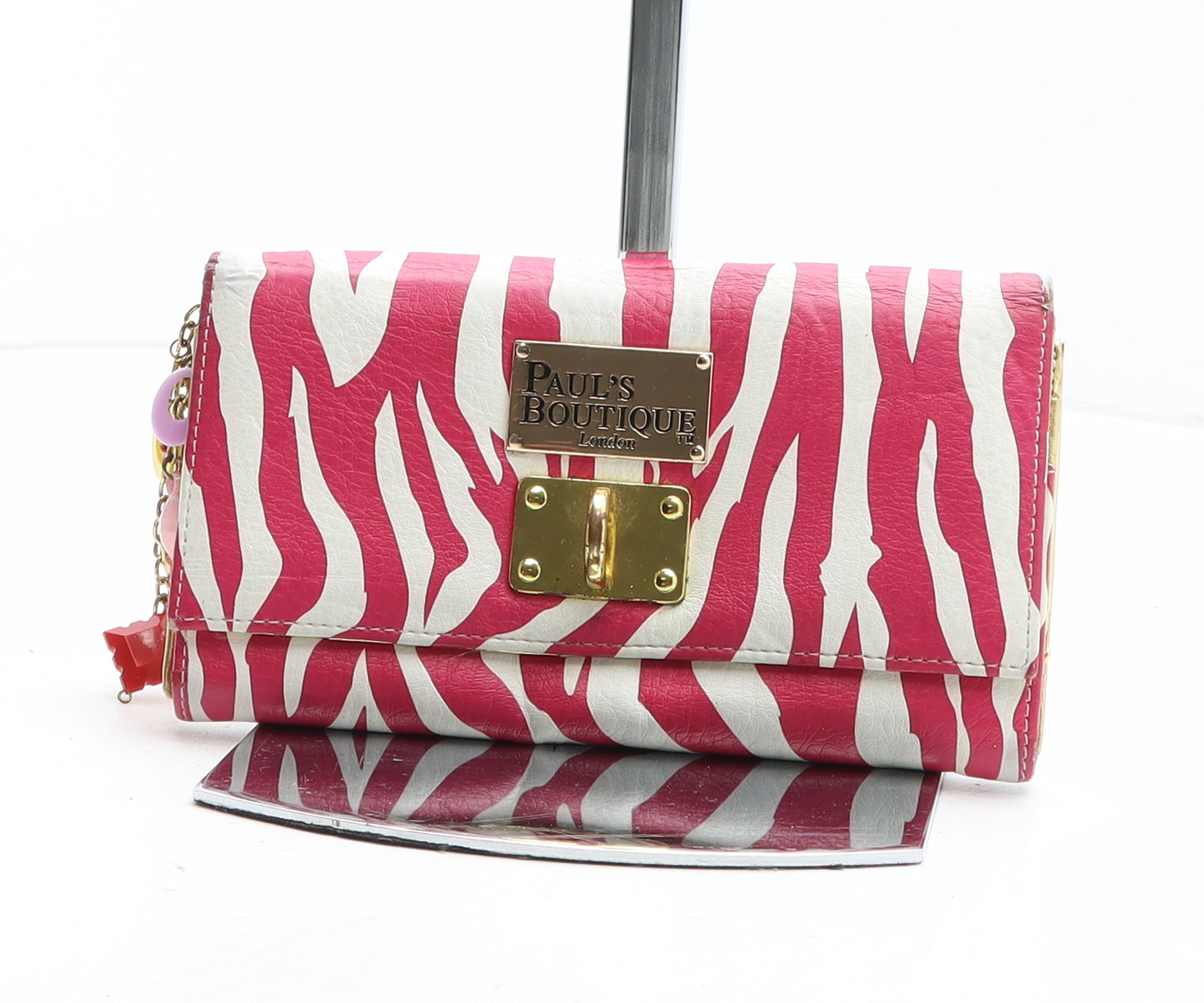 Pauls Boutique Womens Pink Animal Print Polyurethane Bow Tie Wallet Size M - Tiger Pattern