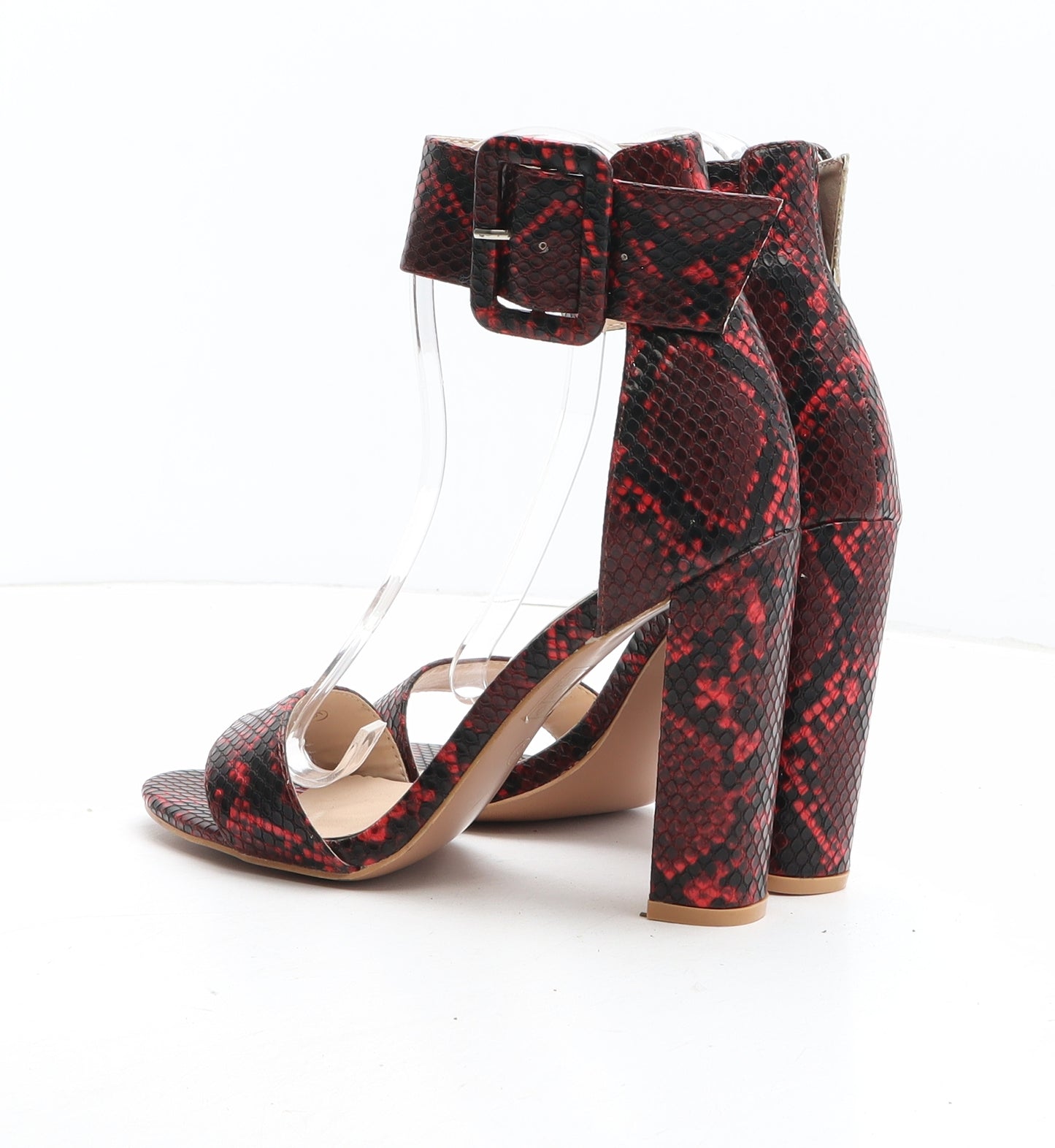 PRETTYLITTLETHING Womens Red Animal Print Synthetic Strappy Heel UK - Snake Pattern