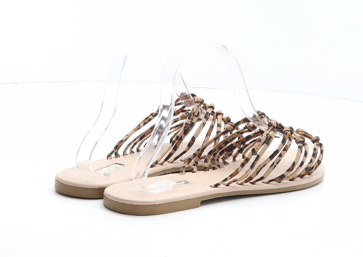 Primark Womens Brown Animal Print Synthetic Slip On Sandal UK - Leopard Pattern