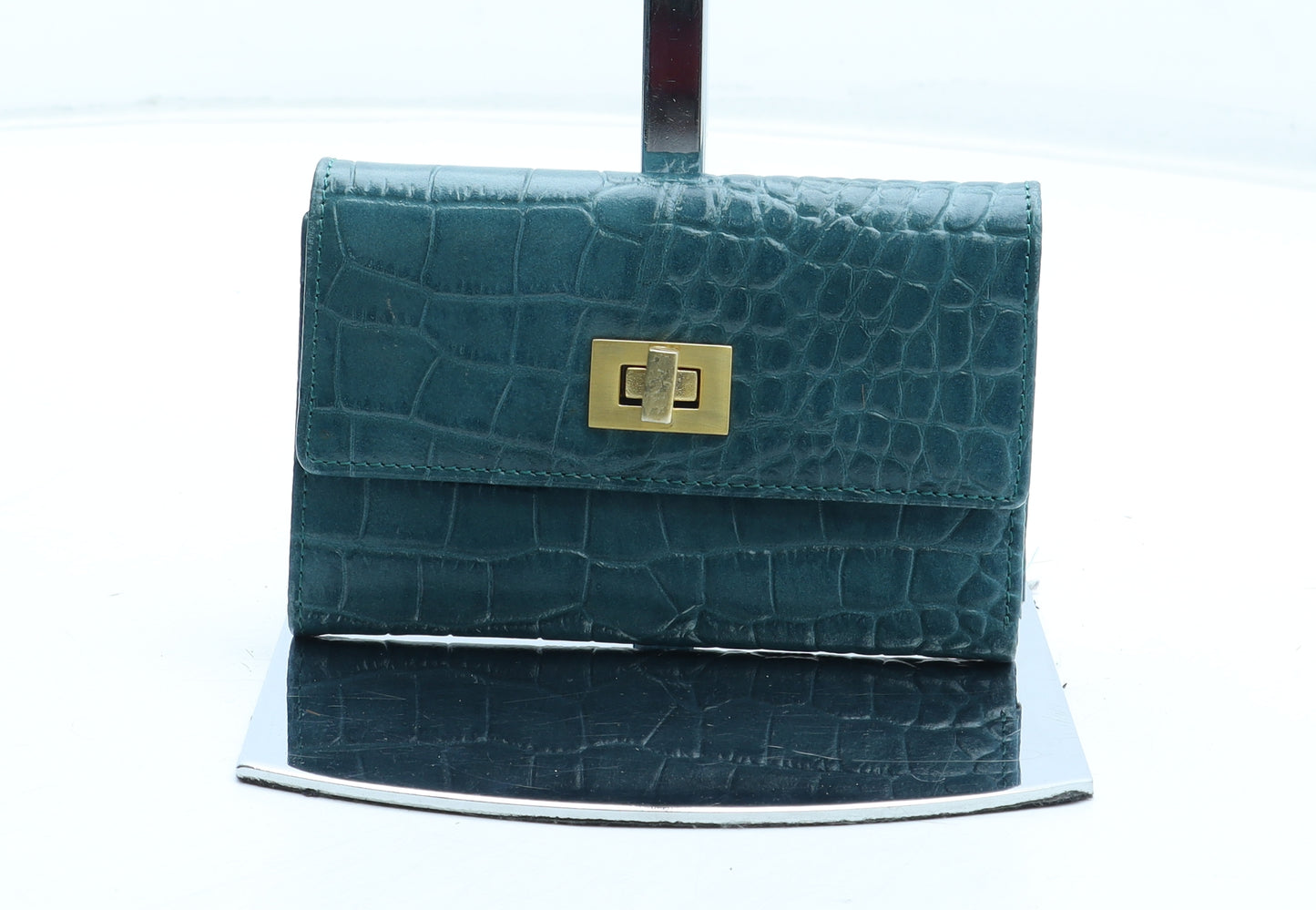 Jasper Conran Womens Blue Leather Bow Tie Wallet Size S - Croc Texture