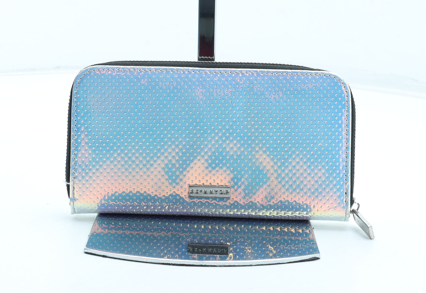 Skinny Dip Womens Blue Polyurethane Bow Tie Wallet Size M - Holographic