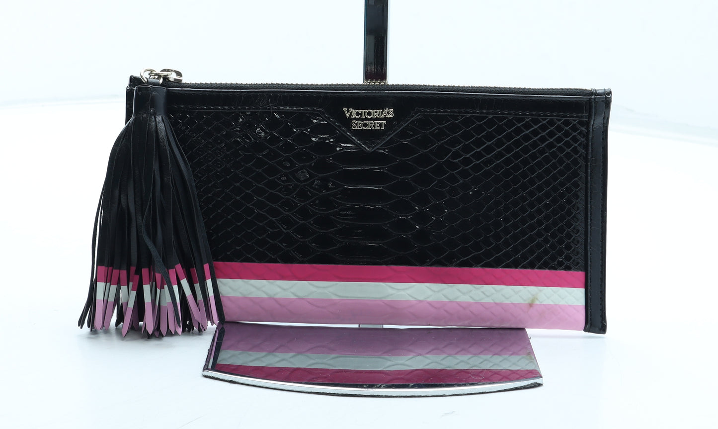 Victoria's Secret Womens Black Colourblock Polyurethane Bow Tie Wallet Size S - Croc Texture