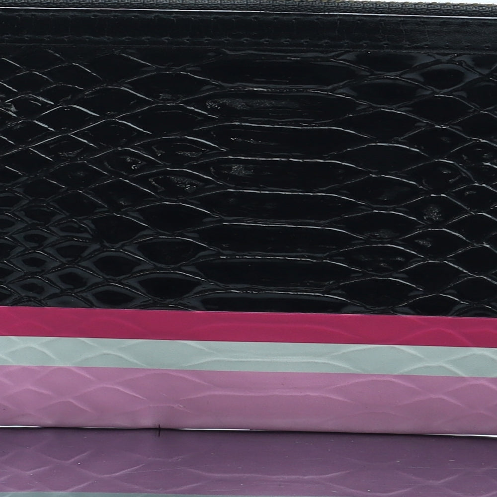 Victoria's Secret Womens Black Colourblock Polyurethane Bow Tie Wallet Size S - Croc Texture