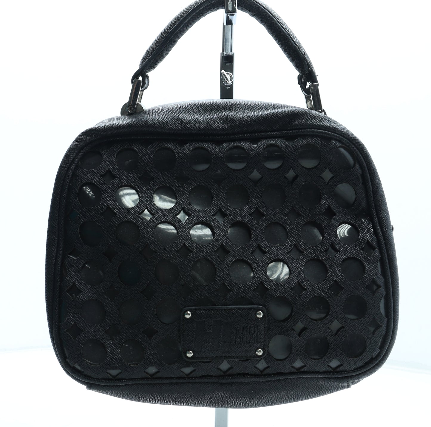 Henry Holland Womens Black Geometric Polyurethane Top Handle Bag Size Medium