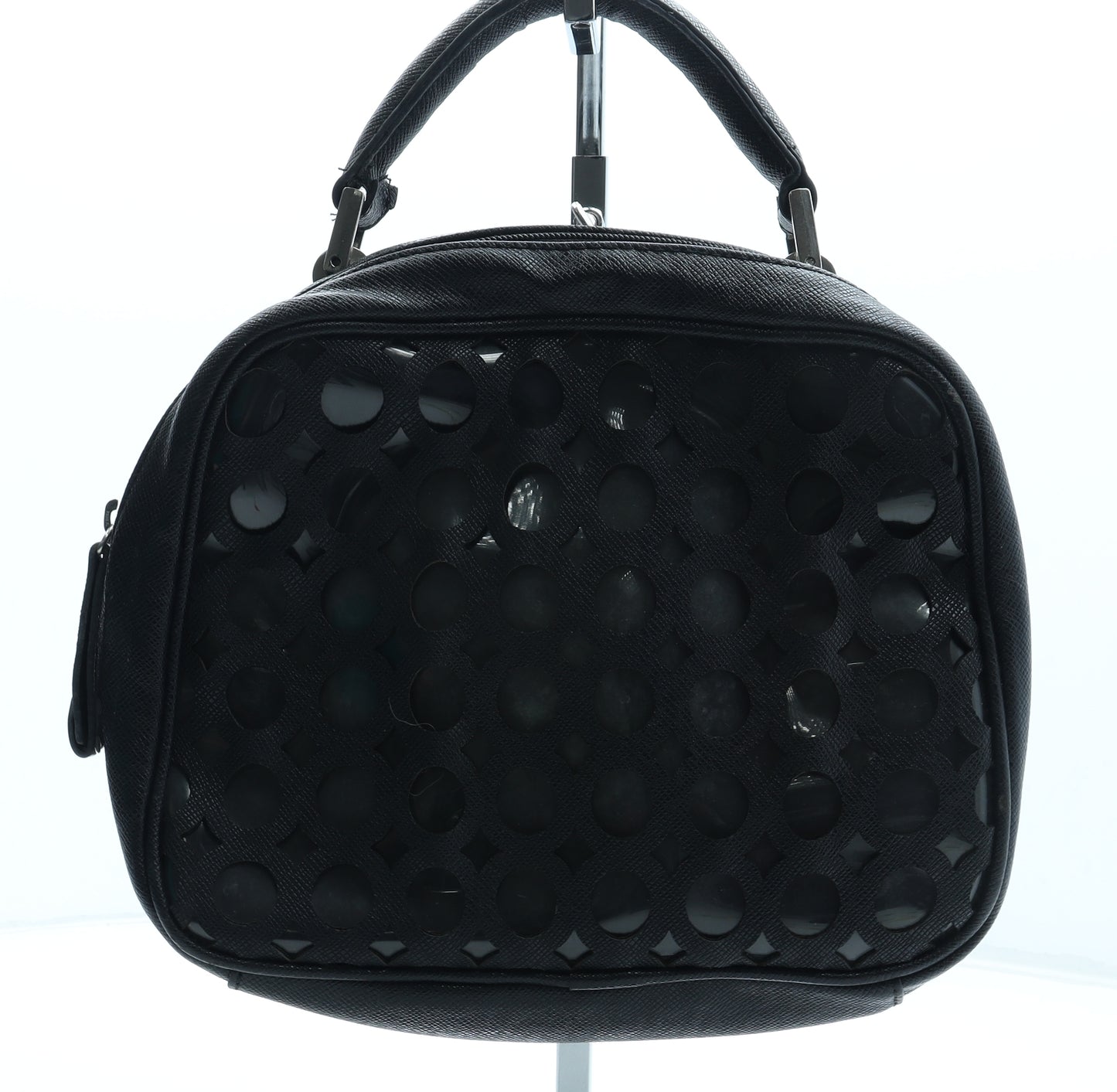 Henry Holland Womens Black Geometric Polyurethane Top Handle Bag Size Medium