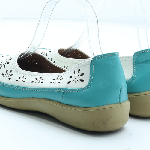 Cotton Traders Womens Blue Colourblock Leather Slip On Casual UK - Flower Pattern
