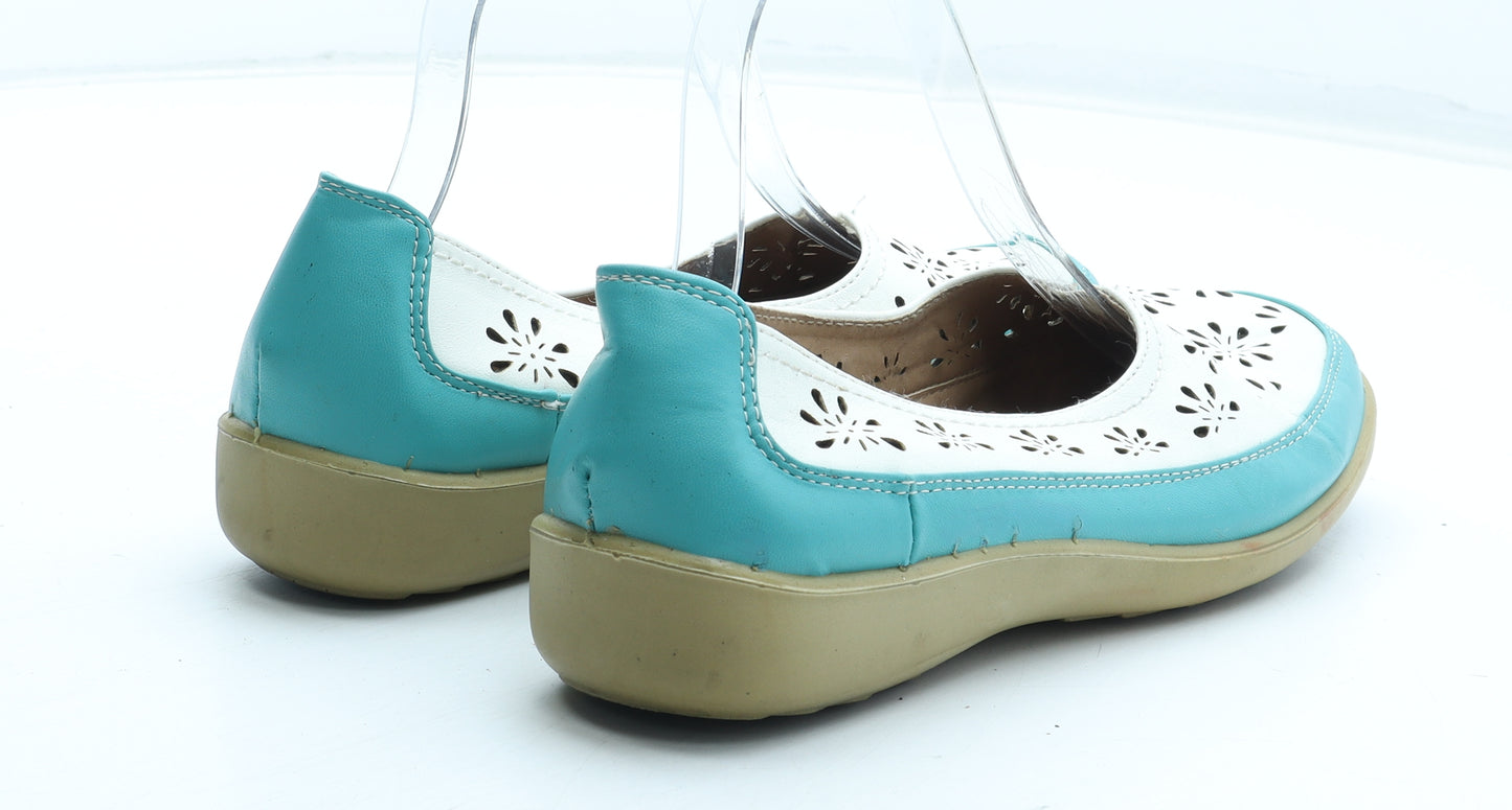 Cotton Traders Womens Blue Colourblock Leather Slip On Casual UK - Flower Pattern