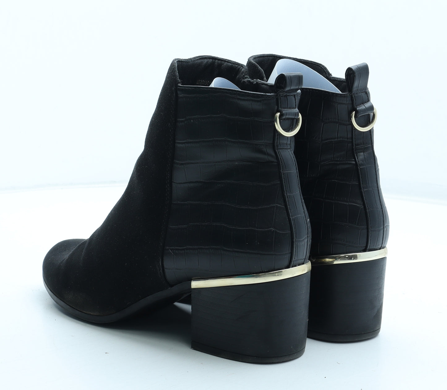 New Look Womens Black Colourblock Polyurethane Bootie Boot UK - Croc Texture