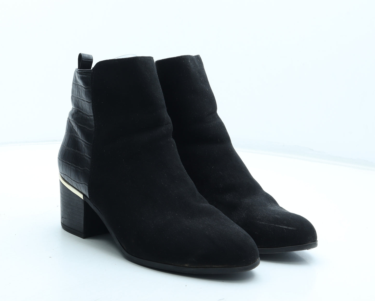 New Look Womens Black Colourblock Polyurethane Bootie Boot UK - Croc Texture