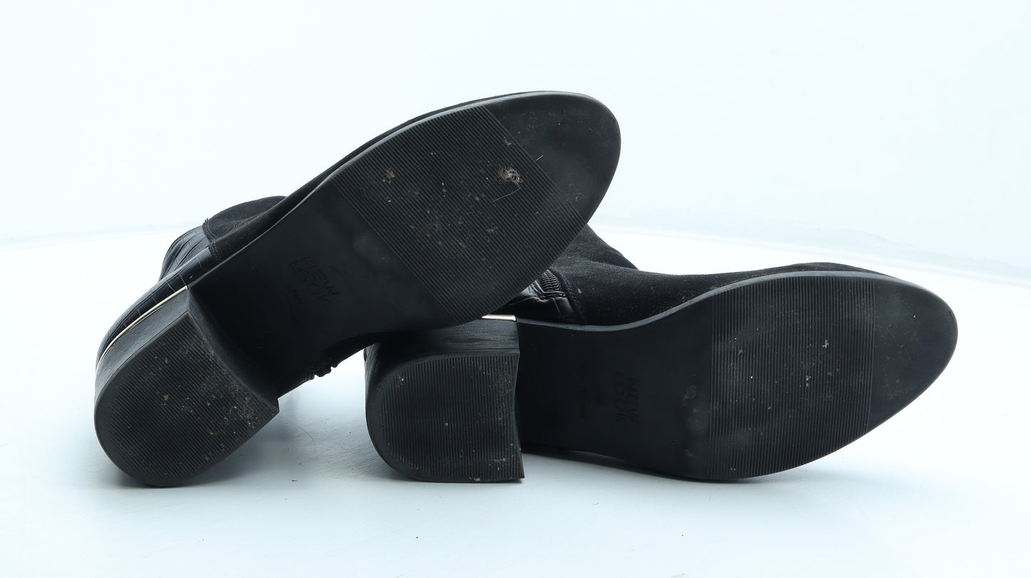New Look Womens Black Colourblock Polyurethane Bootie Boot UK - Croc Texture