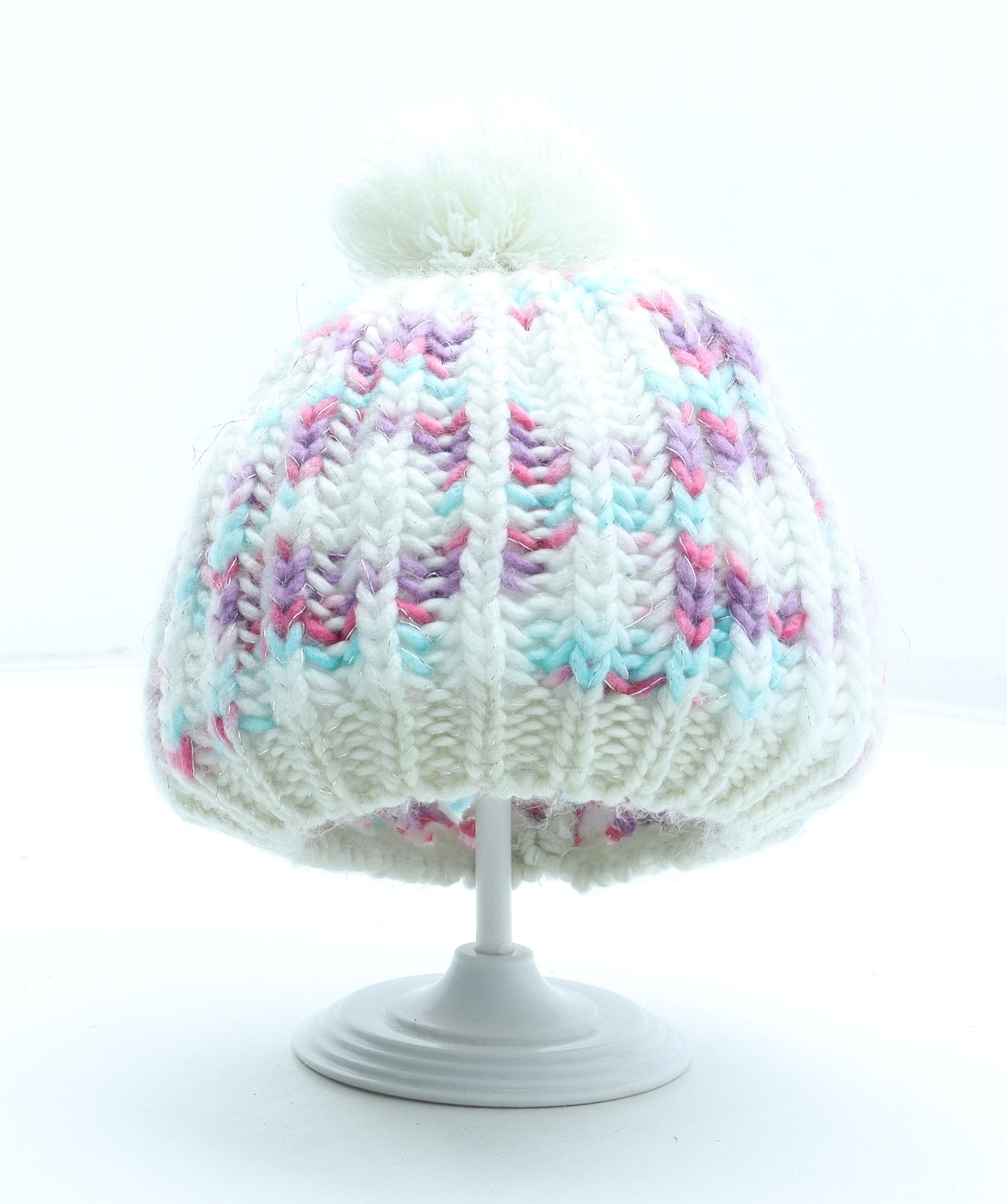 Preworn Girls Multicoloured Geometric Acrylic Beanie One Size