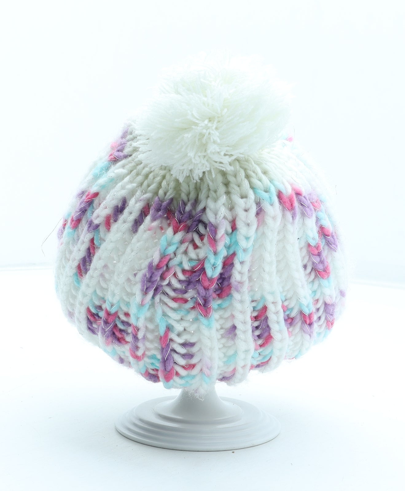 Preworn Girls Multicoloured Geometric Acrylic Beanie One Size