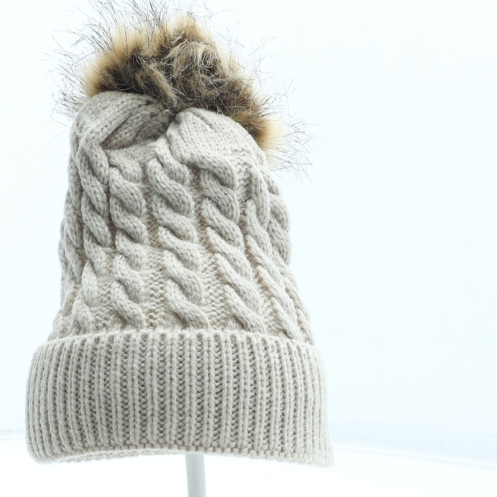 Preworn Girls Beige Acrylic Beanie Size S - Gloves Includes