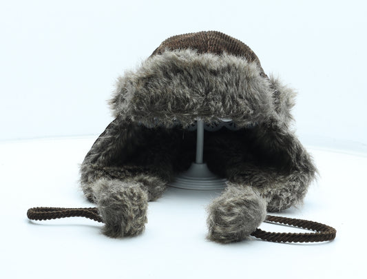 Fat Face Mens Brown Polyester Trapper Hat One Size - Faux Fur Trim