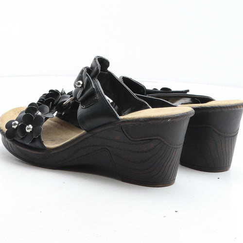 Rieker Womens Black Synthetic Strappy Heel UK - Flower Detail
