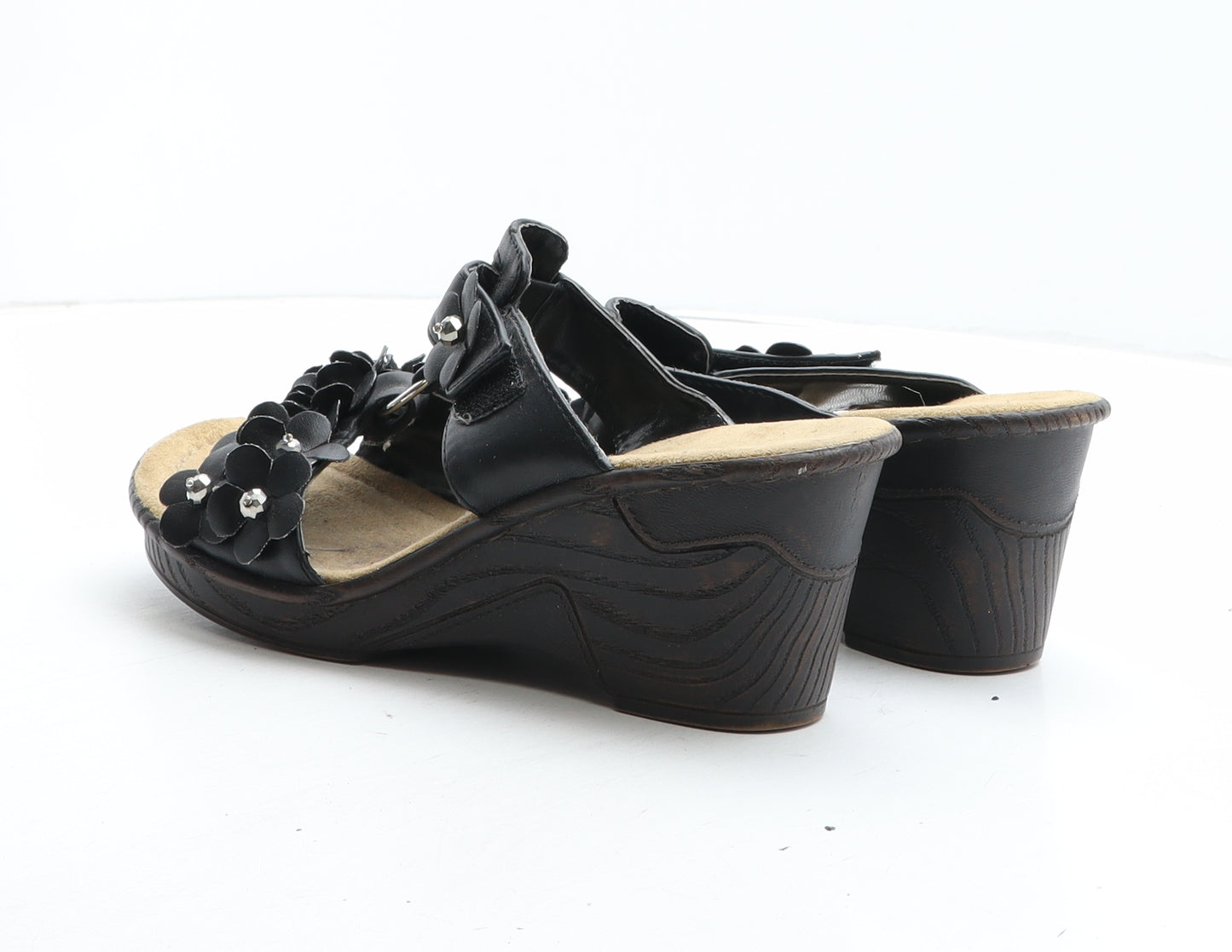 Rieker Womens Black Synthetic Strappy Heel UK - Flower Detail