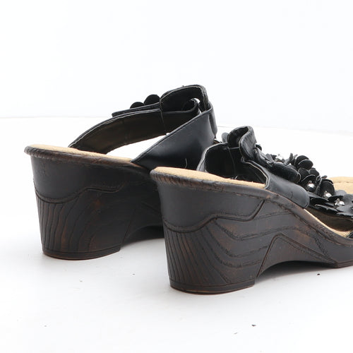 Rieker Womens Black Synthetic Strappy Heel UK - Flower Detail