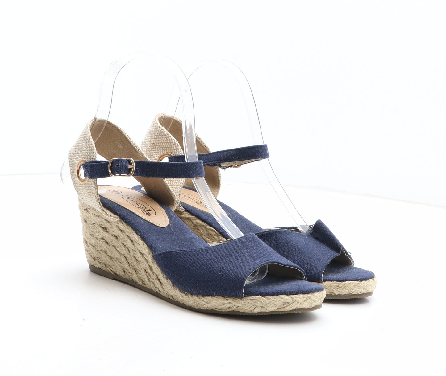 Spot On Womens Blue Fabric Espadrille Heel UK