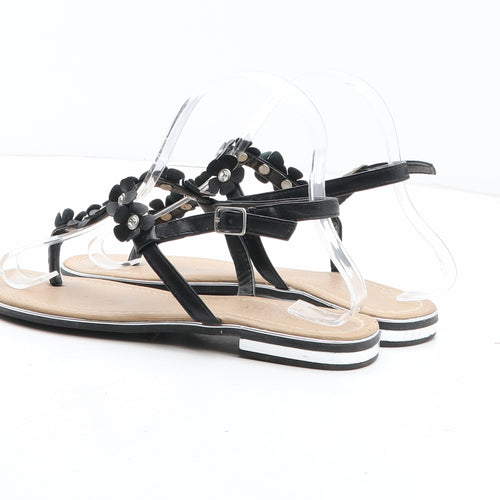 Primark Womens Black Floral Synthetic Thong Sandal UK