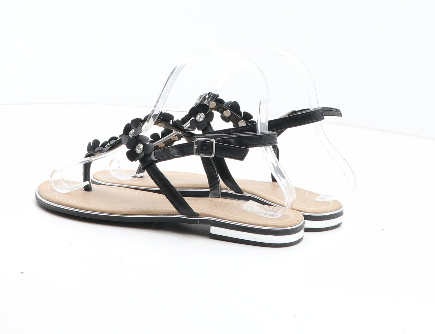 Primark Womens Black Floral Synthetic Thong Sandal UK