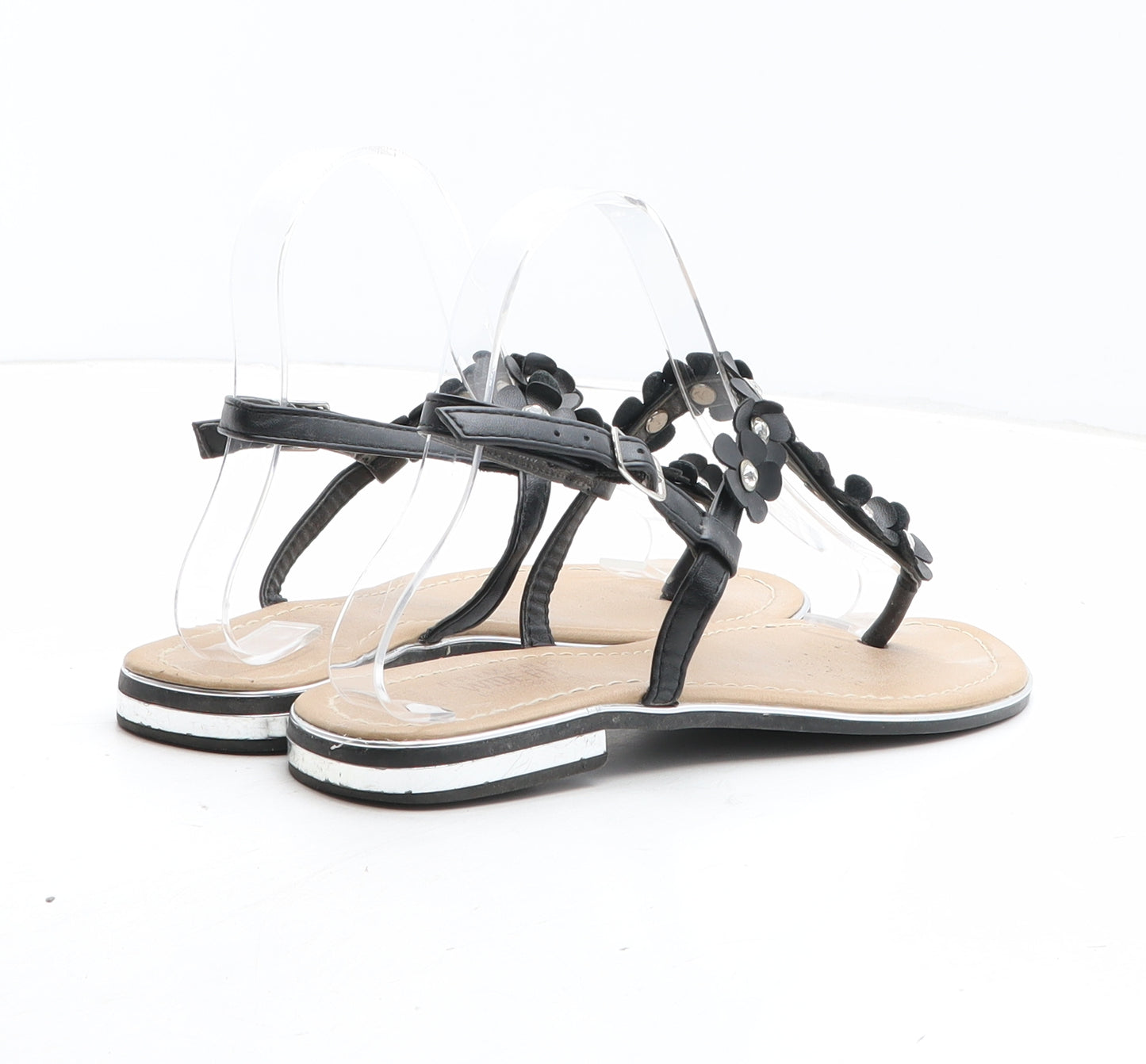 Primark Womens Black Floral Synthetic Thong Sandal UK