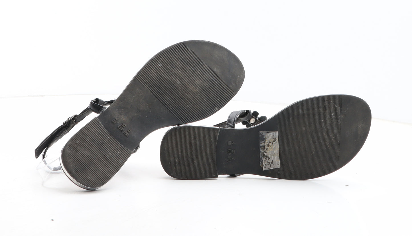 Primark Womens Black Floral Synthetic Thong Sandal UK