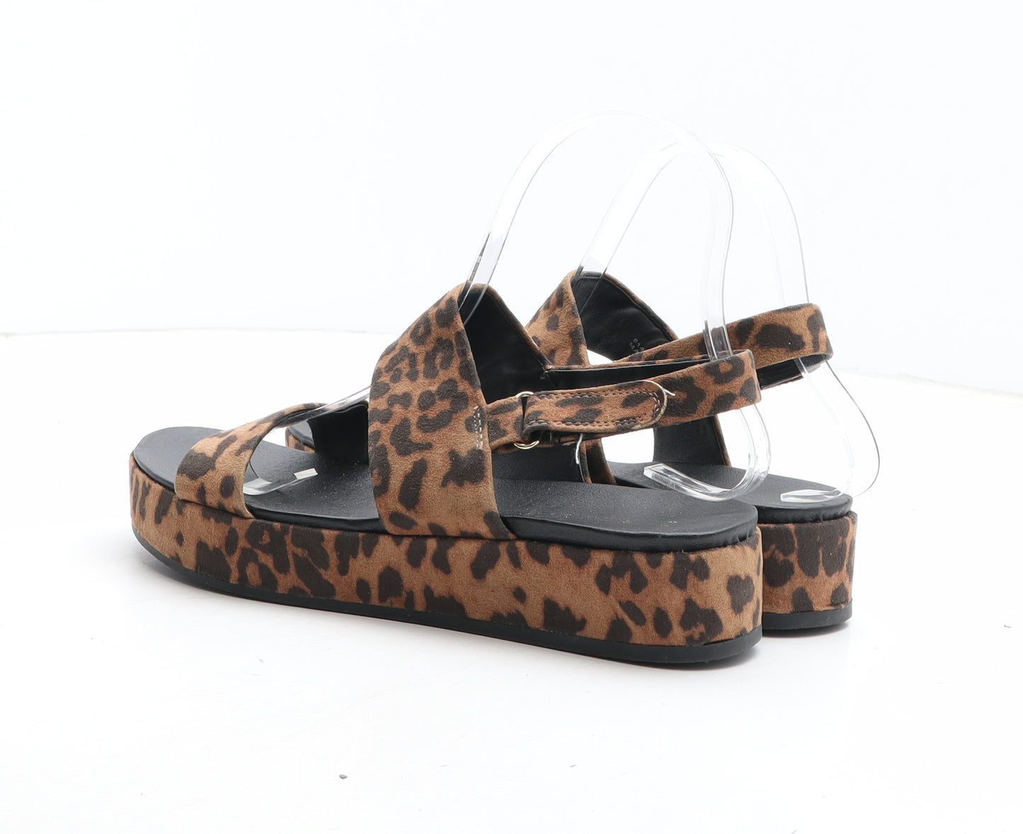 New Look Womens Brown Animal Print Fabric Slingback Sandal UK - Leopard Pattern