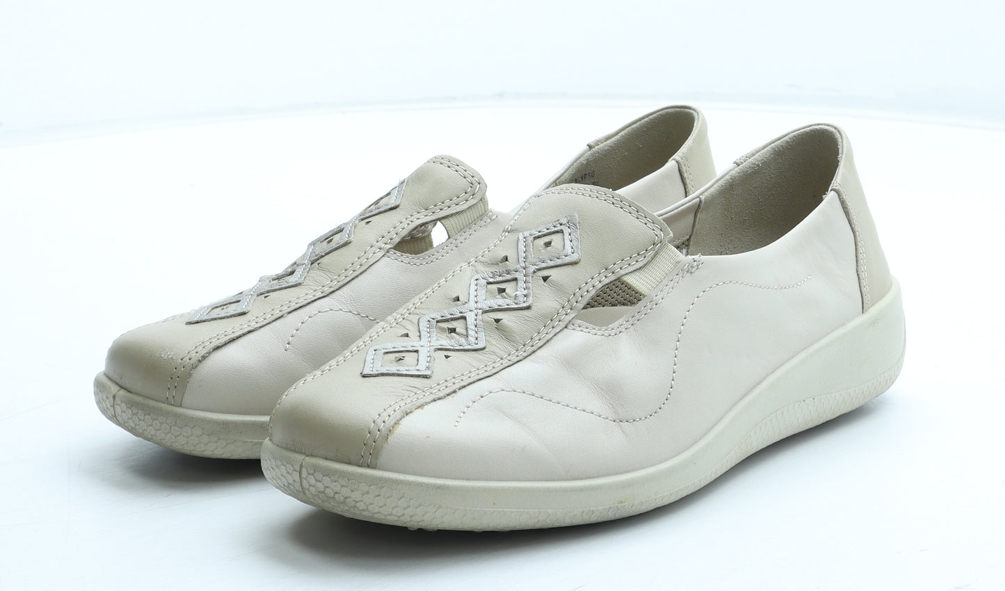 Hotter Womens Beige Leather Slip On Casual UK
