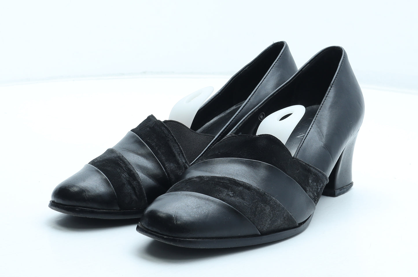 Shoe Zone Womens Black Leather Court Heel UK