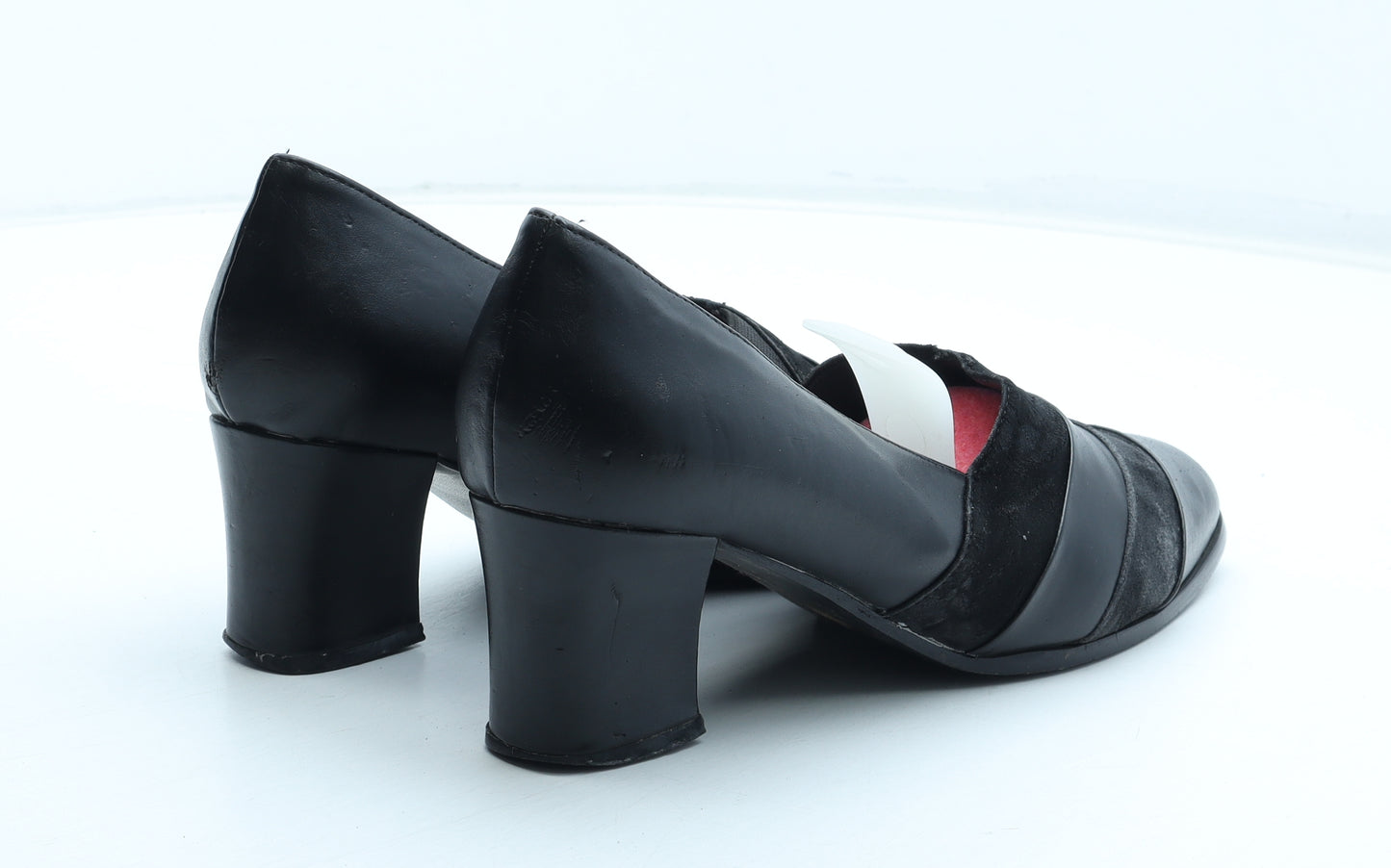 Shoe Zone Womens Black Leather Court Heel UK