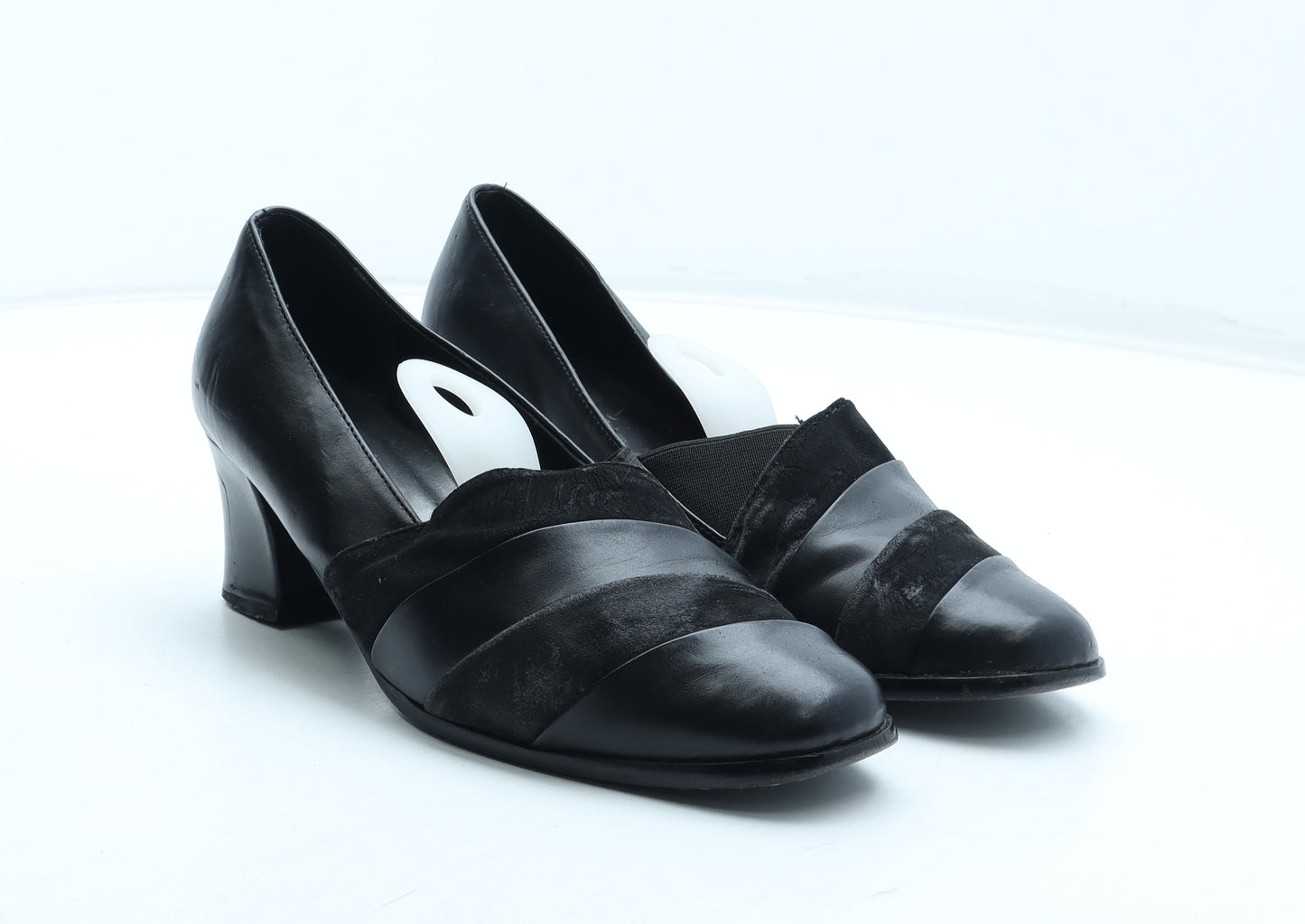 Shoe Zone Womens Black Leather Court Heel UK