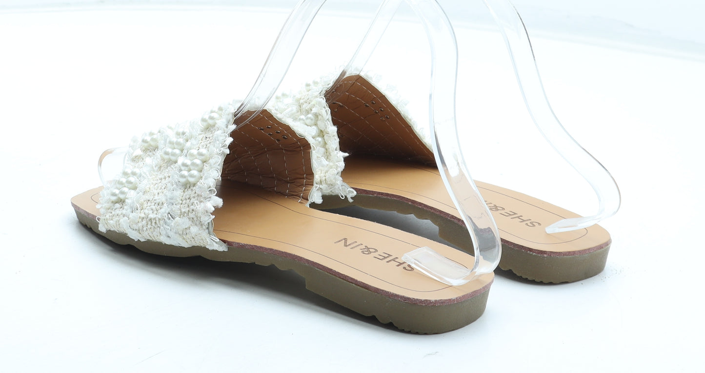 She&In Womens White Polyester Slip On Sandal UK
