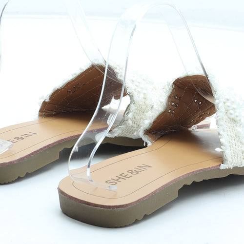 She&In Womens White Polyester Slip On Sandal UK