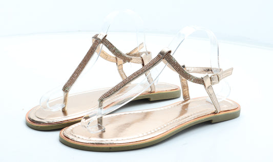 Atmosphere Womens Gold Polyurethane Thong Sandal UK