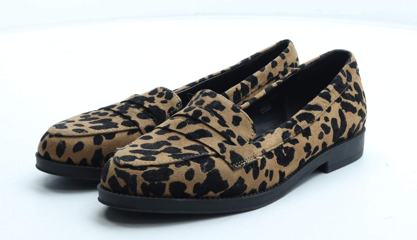 Peacocks Womens Brown Animal Print Polyurethane Loafer Flat UK - Leopard Pattern