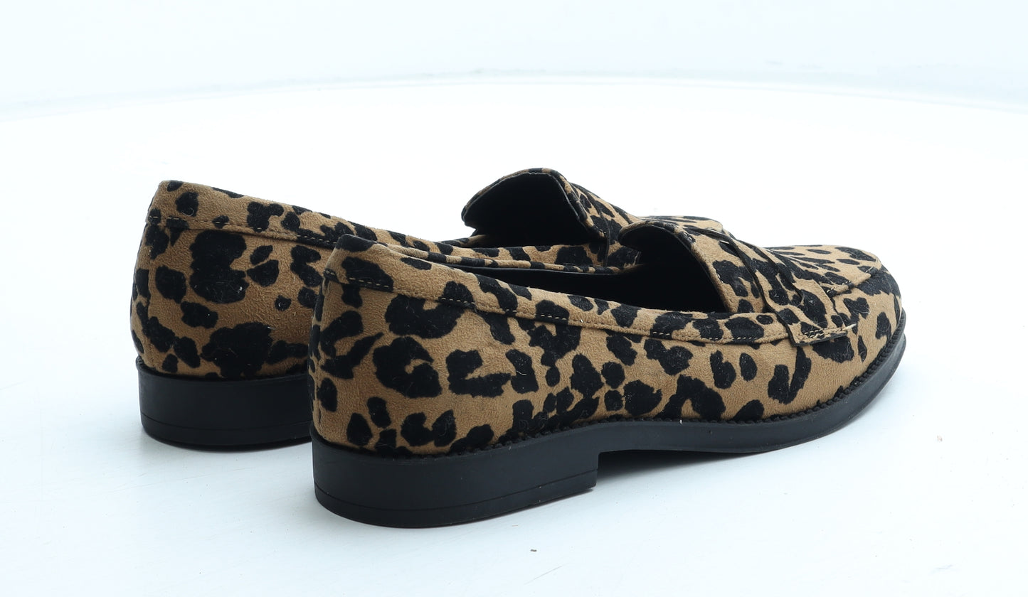 Peacocks Womens Brown Animal Print Polyurethane Loafer Flat UK - Leopard Pattern