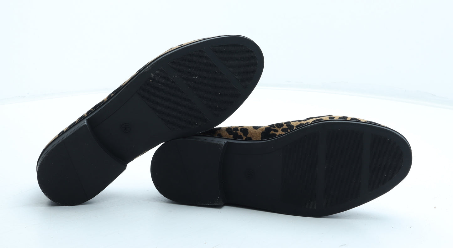 Peacocks Womens Brown Animal Print Polyurethane Loafer Flat UK - Leopard Pattern