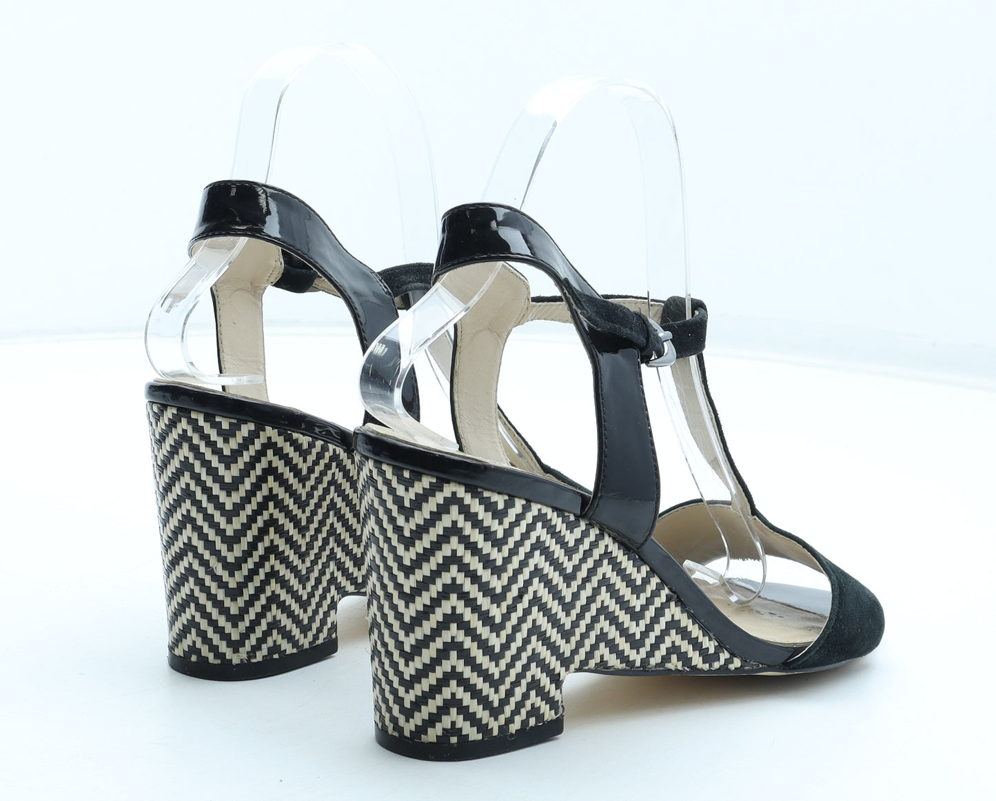 Jasper Conran Womens Black Geometric Leather Strappy Heel UK