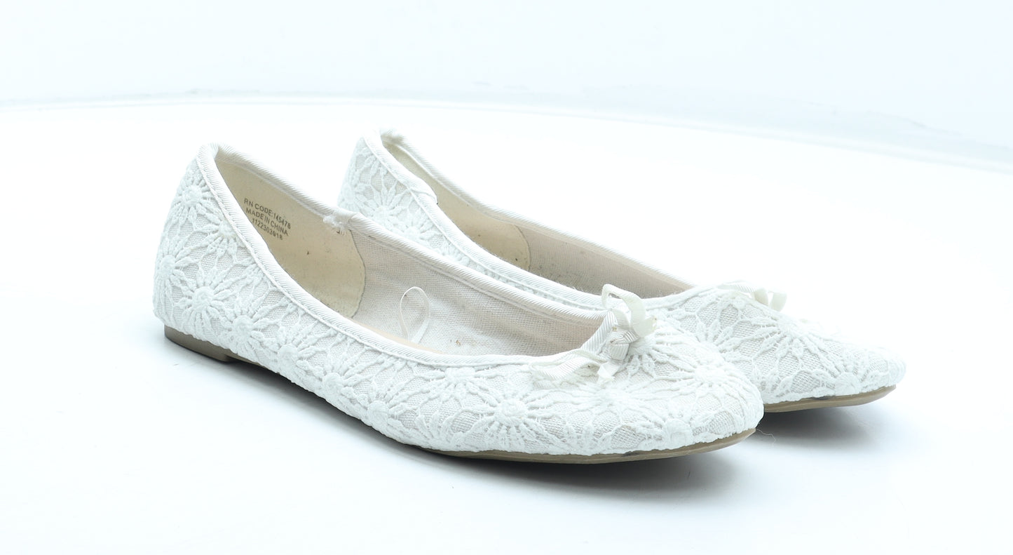 Primark Womens White Floral Polyester Ballet Flat UK