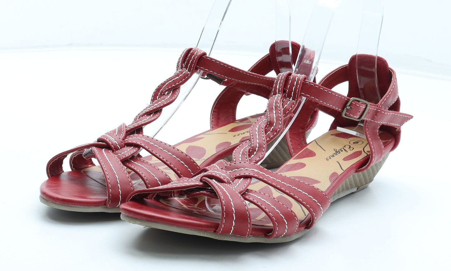 Elegance Womens Red Polyurethane Strappy Sandal UK