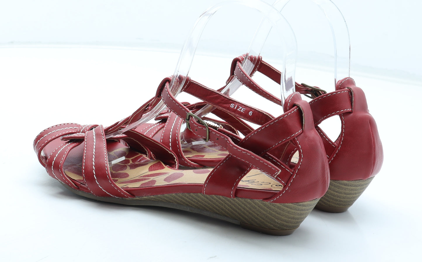 Elegance Womens Red Polyurethane Strappy Sandal UK